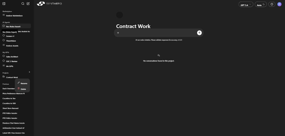 Project menu showing Rename and Delete options